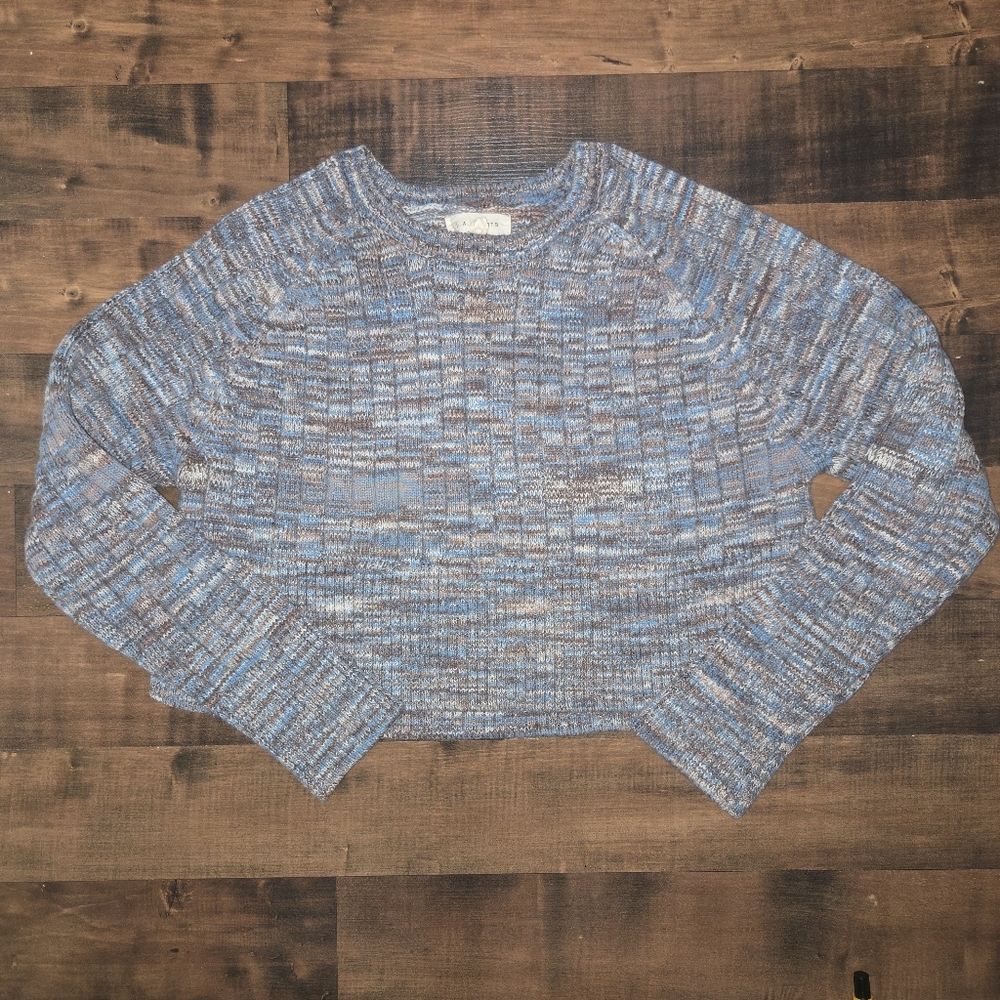 LA Hearts Crop Sweater [Small] Blue Gray Heathered Knit Soft Long Sleeve